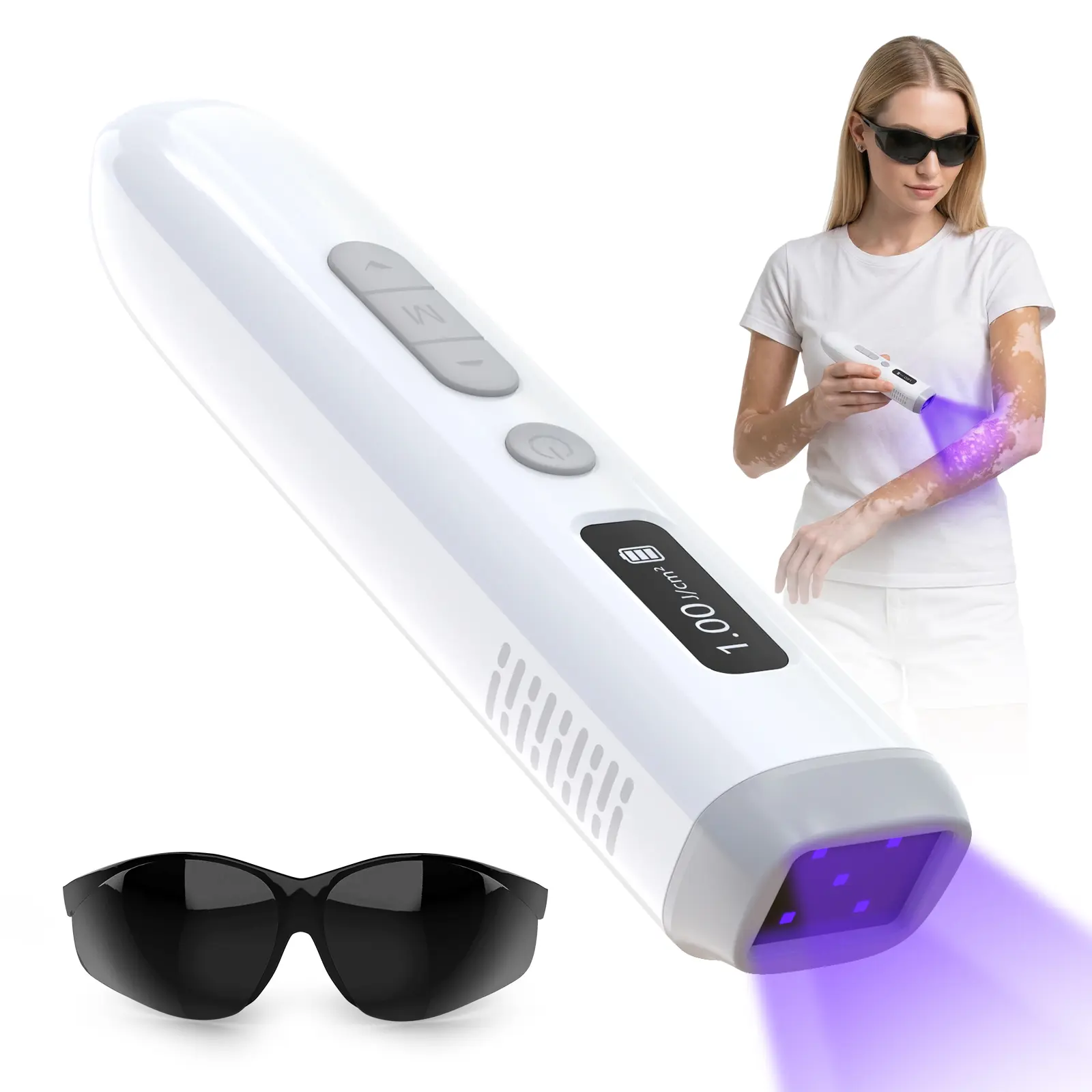 Handheld 308 nm UVB Light Therapy Device, Compact Portable Skin Care Tool for Vitiligo and Psoriasis Treatment, UV Vitiligo Treatment Device, Handheld 308 nm medium-wave UV light, suitable for vitiligo, psoriasis