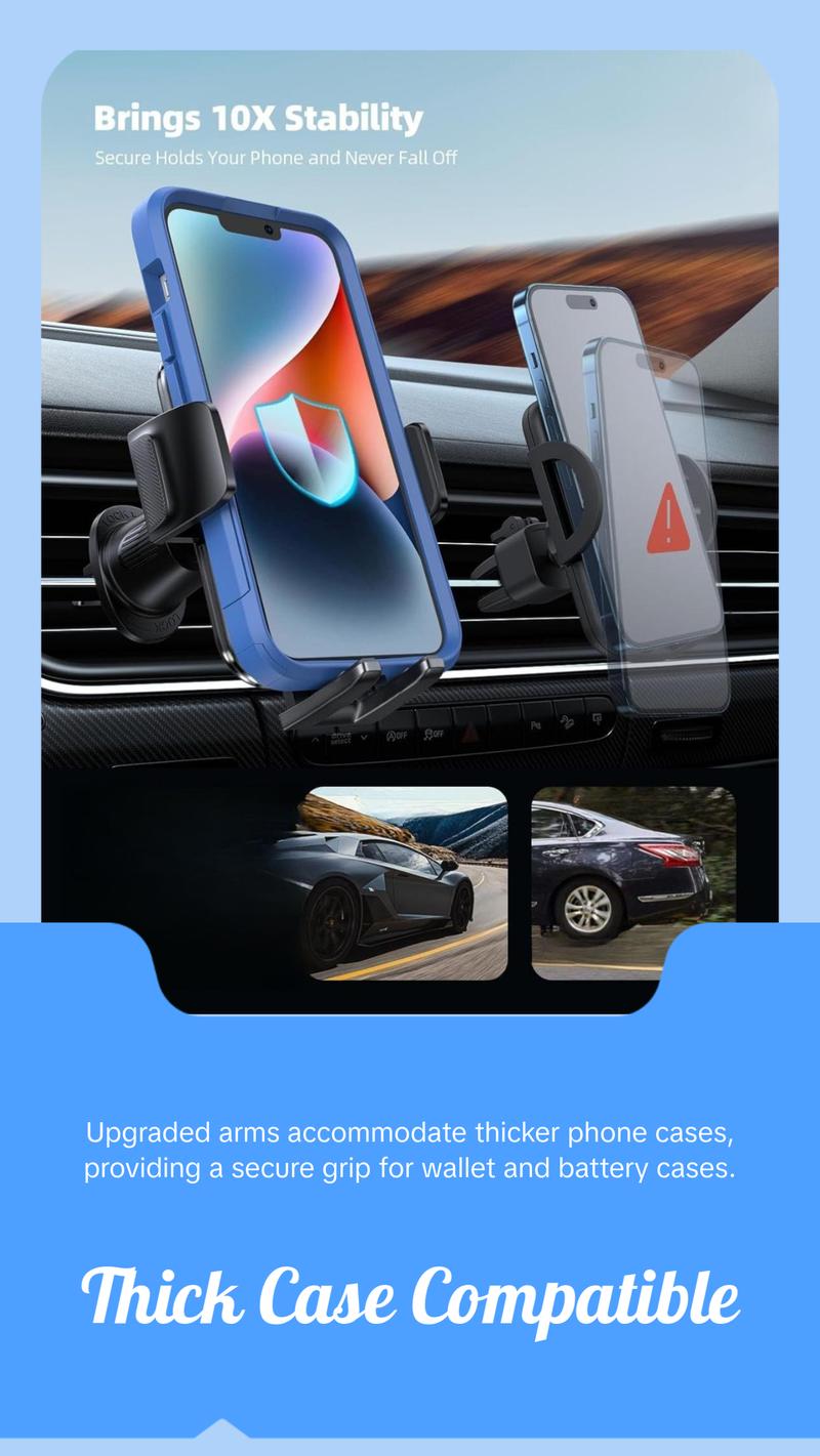 2025 Wider Clamp & Metal Hook Car Phone Holder Vent [Thick Cases Friendly] Phone Holders for Your Car Mount Automobile Hands Free Cradle Air Vent for iPhone 16 15 14 13 Pro Max Smartphone
