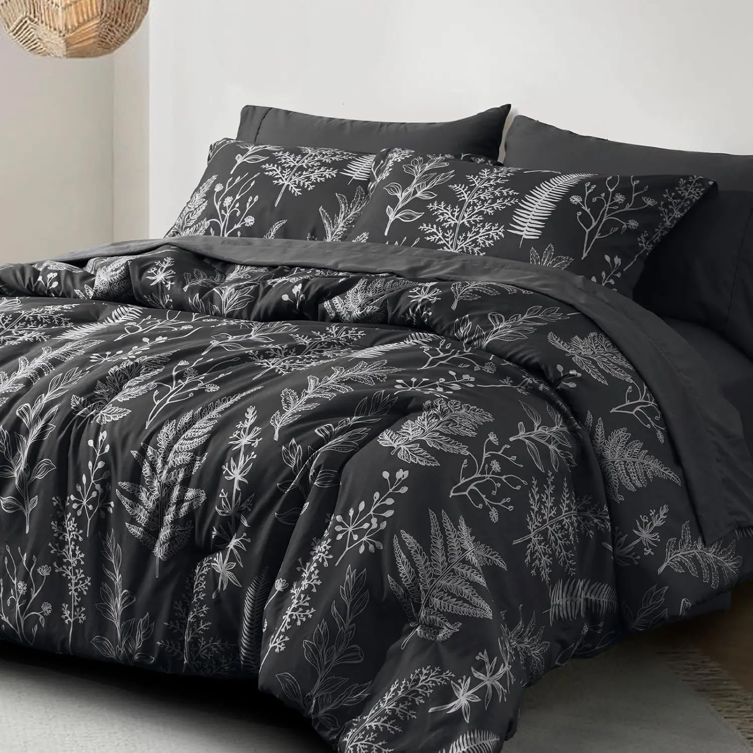 PHF 3/7 counts/set Comforter Set, Reversible Botanical Bedding Set Include Comforter, Pillow Shams, Flat Sheet, Fitted Sheet and Pillowcases