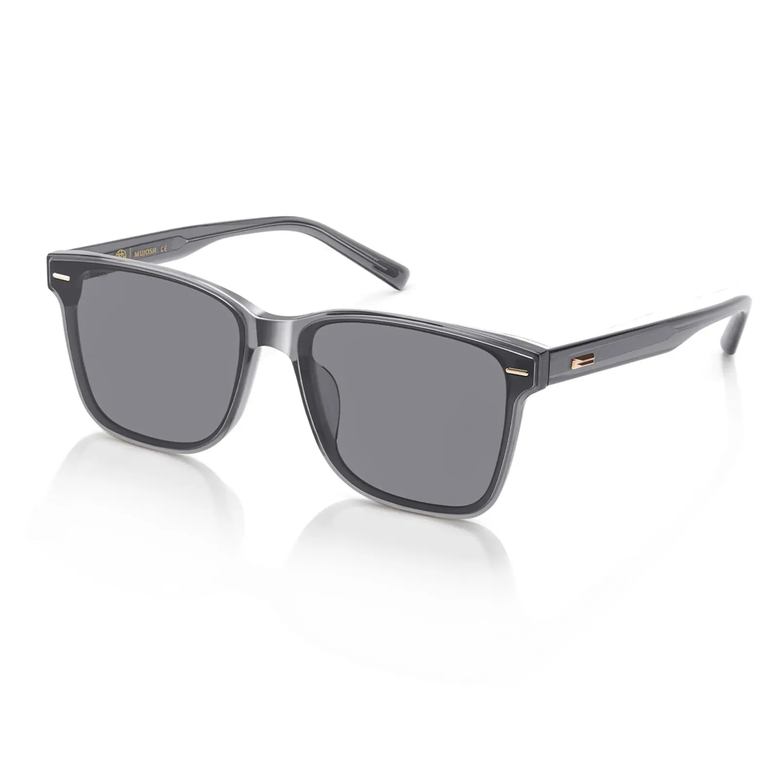 MUJOSH Classic Square Sunglasses for Men Women, Polarized UV400 Shades with Integrated Nose Pads & Crystal Tip, Trendy Rivet Decor Eyewear for Travel, Slate Grey, Brand of EssilorLuxottica