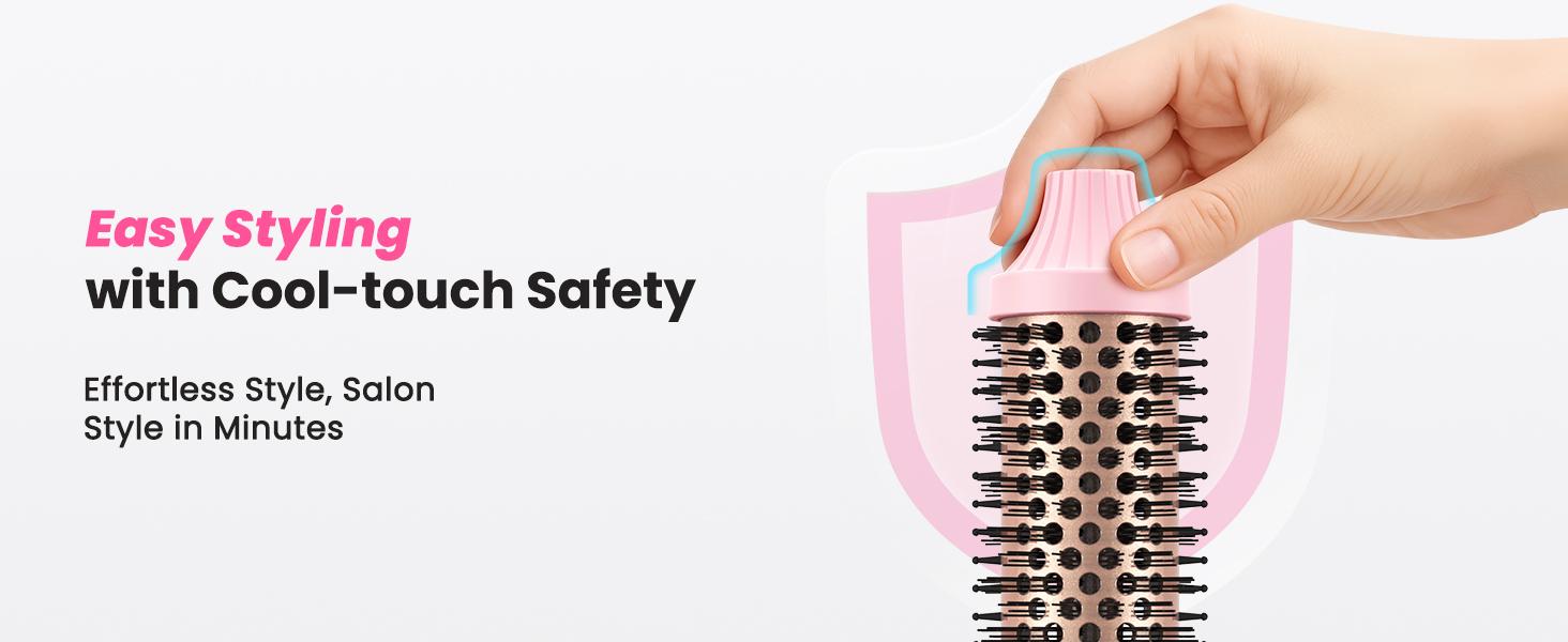 【2026】Thermal Brush for Blowout Look , 6 Heat Settings,Airflow Heat & Dual PTC Technology, Dual Voltage, 1.5 Inch Heated Round Brush with Negative Ions, Salon Smooth Hair, Less Frizz, Travel-Friendly, Pink