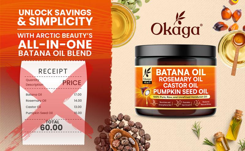 Okaga Hair Growth Set - 100% Organic & Natural Batana Oil with Rosemary, Castor, & Pumpkin Seed Oil - 4 in 1 Hair Growth & Scalp Health Support - (2 x 5 oz)