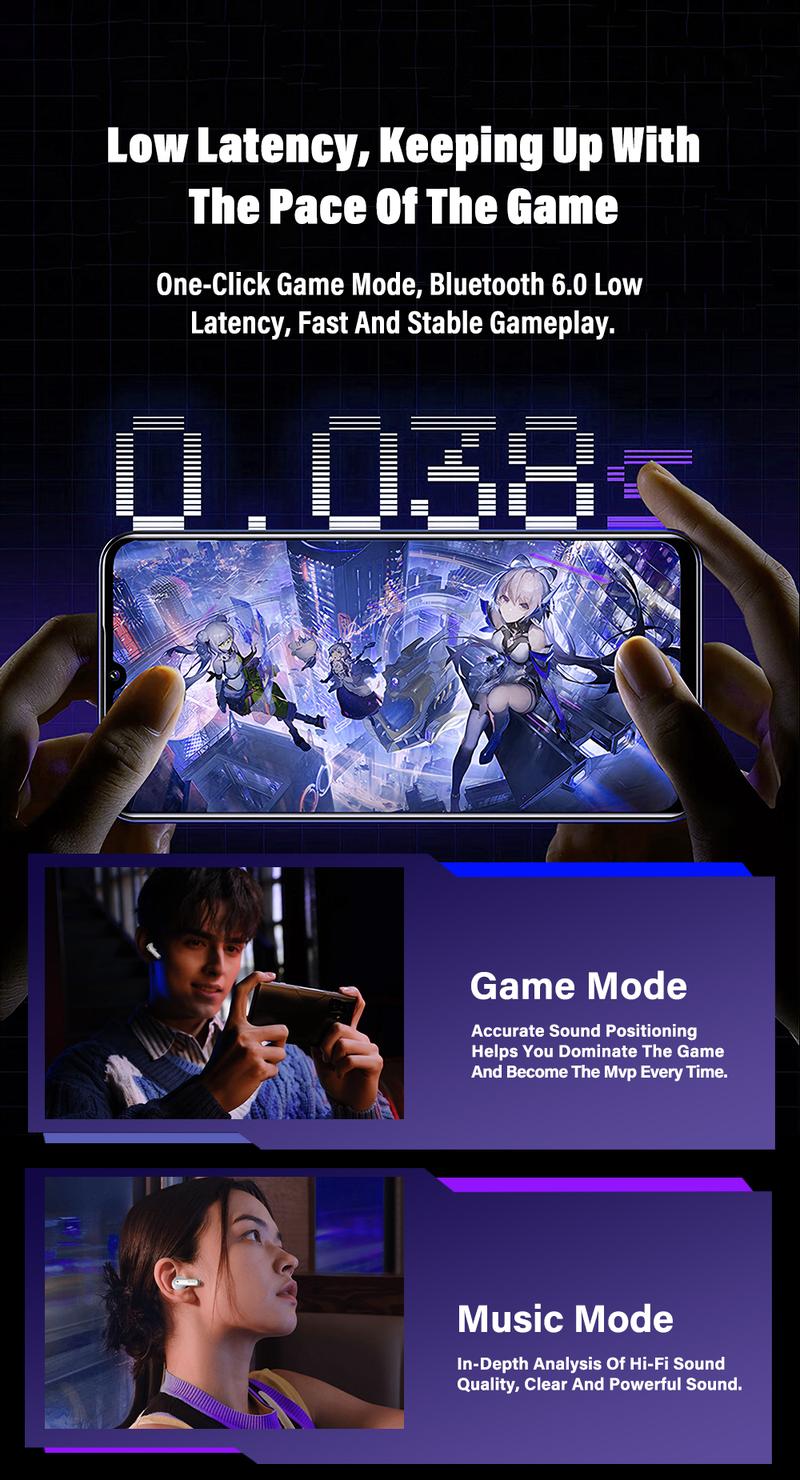 HTC NE70 Bluetooth 6.0 Earphones Light Weight in Ear IPX5 Waterproof Headphones Wireless Earbuds with Smart Touch Screen Suitable for Gaming Office Sports Study and Audio Calls Built-in Microphone Earphones