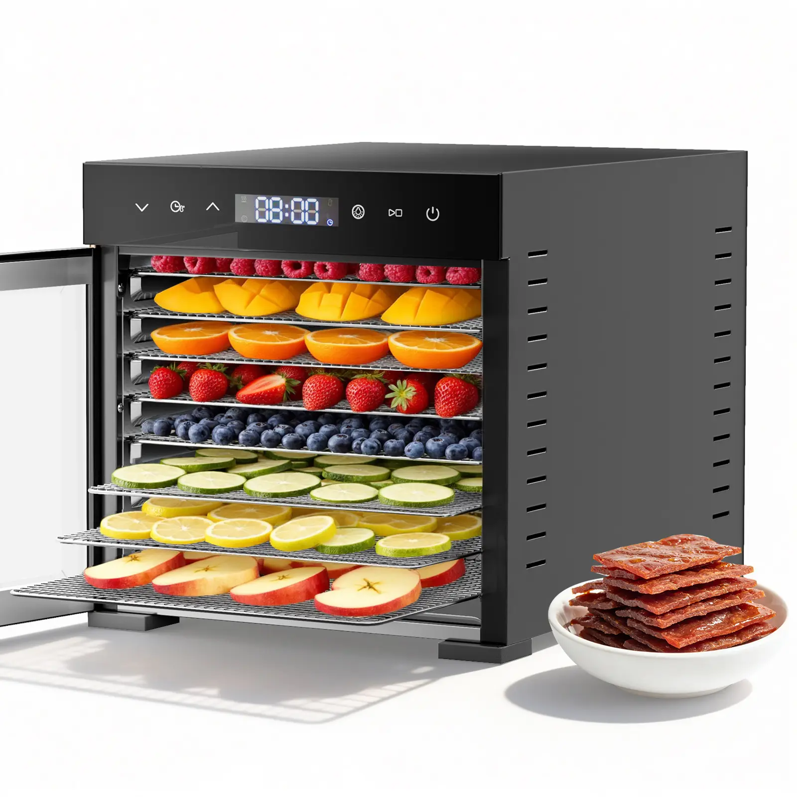 500W Food Dehydrator for Home Kitchen Use - 8 Large Stainless Steel Trays, Adjustable 185°F Temperature, 48H Timer, Built-in Light, Dryer for Fruit, Meat, Herb (Metallic)