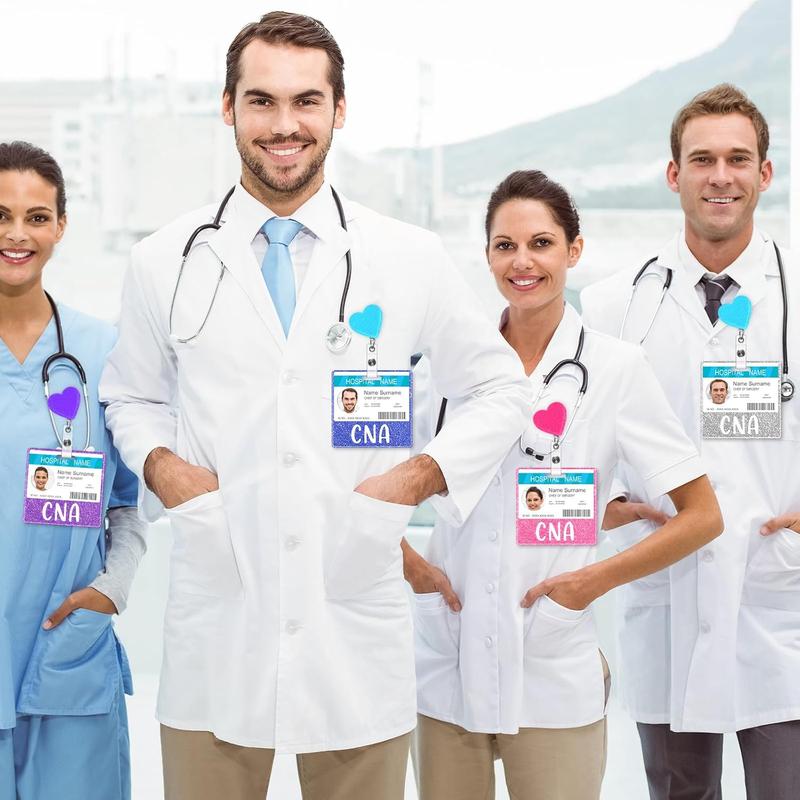 5 Pcs CNA Badge Holder in 5 Glitter Colors Retractable ID Name