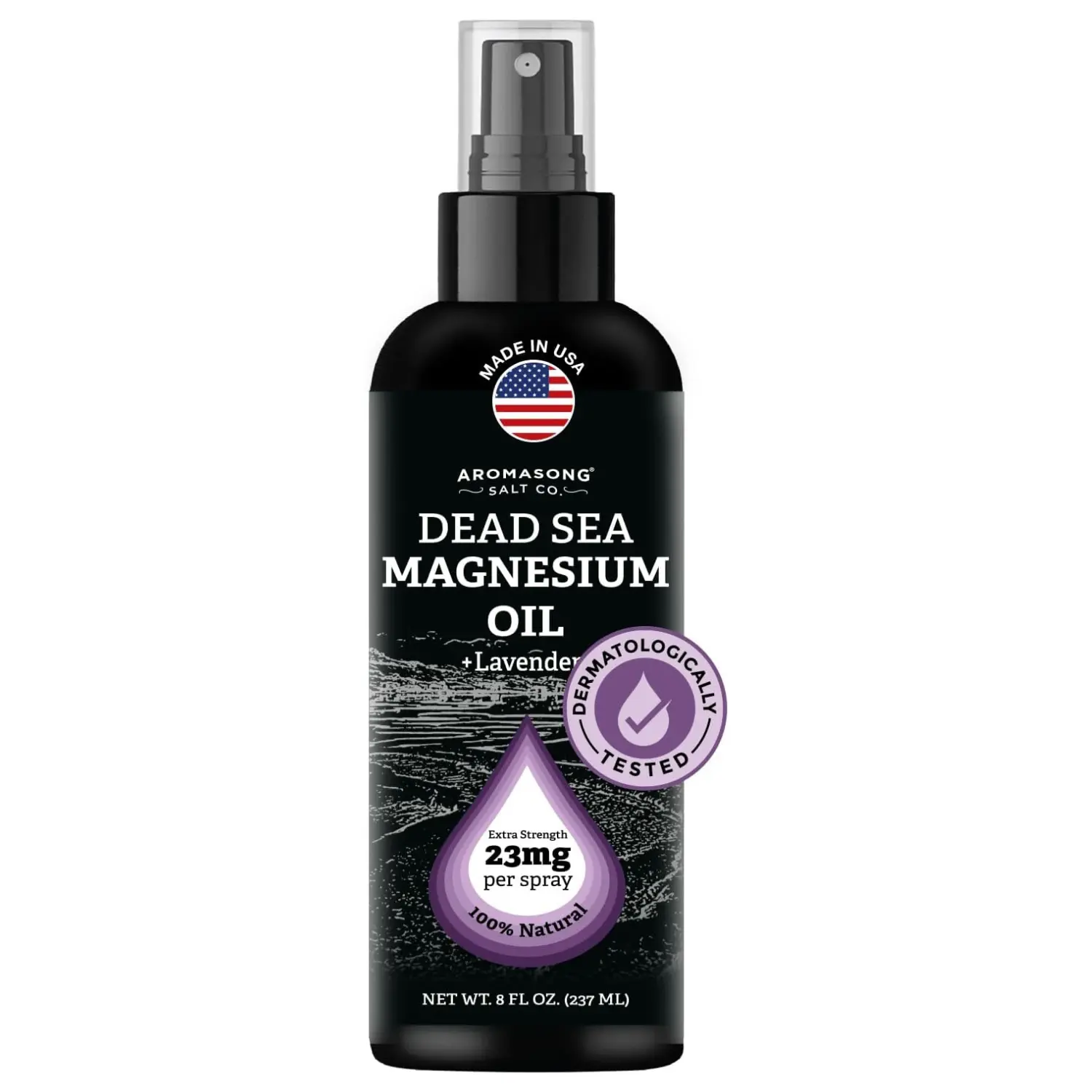Aromasong Dead Sea Magnesium Lavender Scented Body Oil (8 Oz, 23mg per Spray) - Extra Strength Veganic Spray Refill, Naturally Derived Hydrating Bottle, Calming, Soothing, Sustainable Daily Blend, 24-Month Shelf Life for Restful Sleep & Calm Living