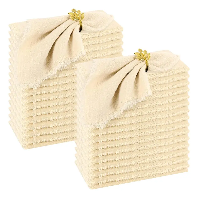 FANI Napkins 30 36 60 72 Packs Handmade Gauze Cheesecloth with Fringe,100% Cotton Napkins,Natural Soft Rustic Cotton Dinner Napkins for Wedding Party Event Table Decoration(Terracotta,16 * 16 Inch)