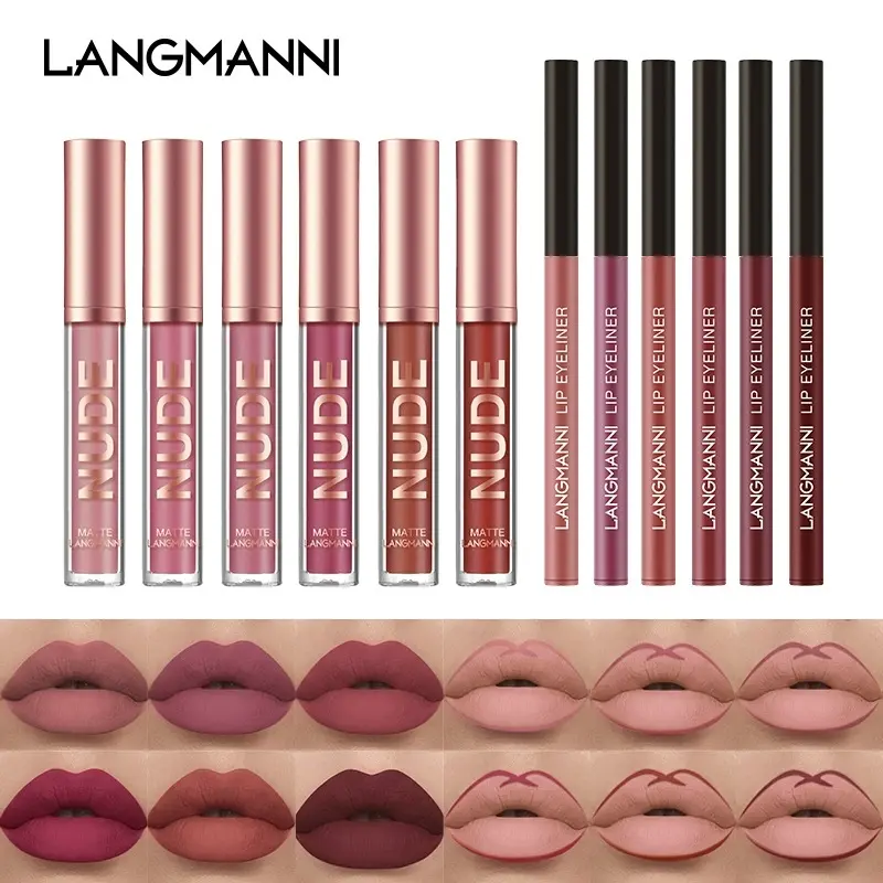 12-Piece Lipstick Set, Lip Products, 6+6 Lip Gloss, Lip Tint & Liner Combination, Matte Finish, Non-Sticky, Perfect for Daily Use, Makeup Essentials, Lip Kit Sets