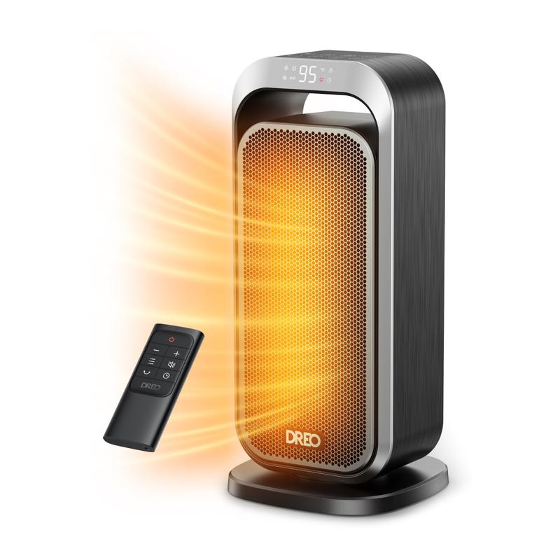 Dreo Space Heaters for Indoor, Portable Electric Heater for Home with Thermostat, 1-12H Timer, Eco Mode and Fan Mode, 1500W PTC Ceramic Fast Safety Energy Efficient Heater for Office Bedroom, Silver