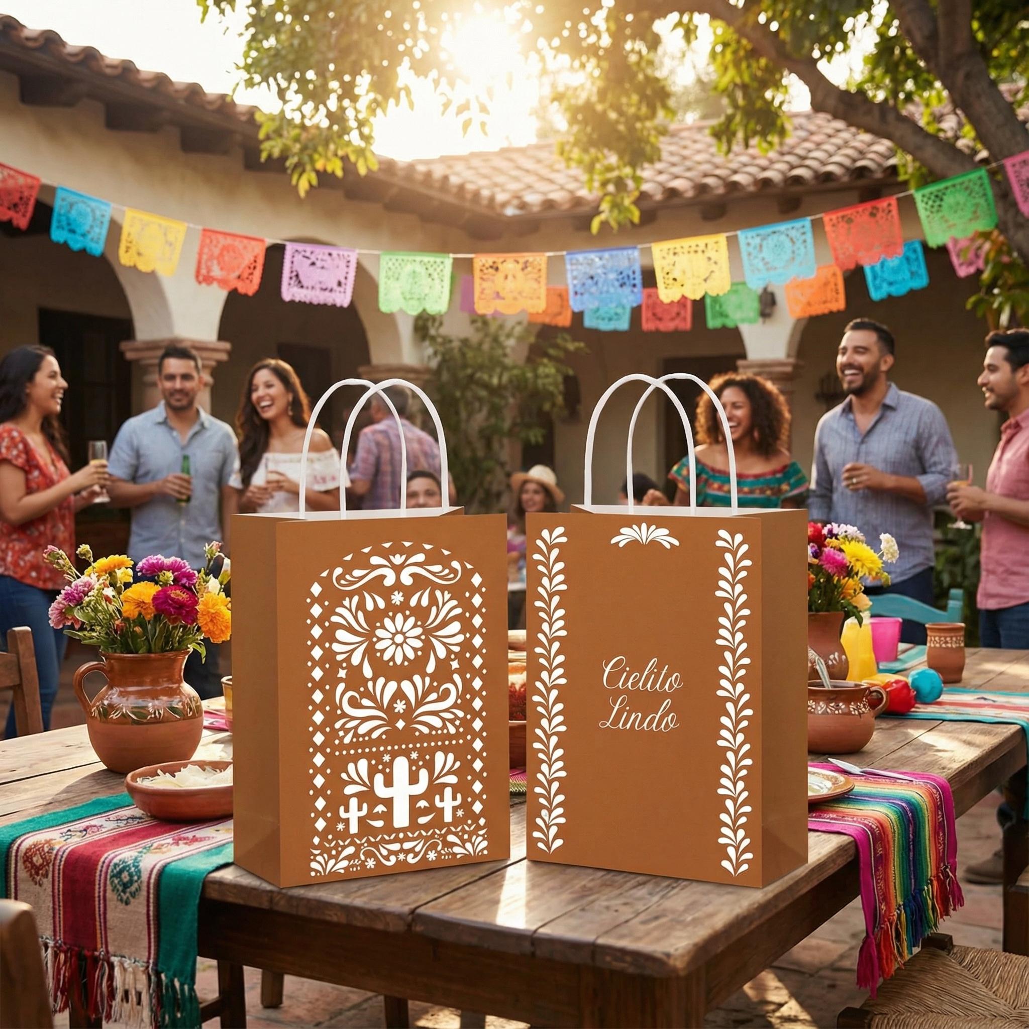 24pcs Disposable Paper Mexican Cielito Lindo Party Favor Bags with Handles - Festive Wrapping, Colorful Packaging, Gift Idea, Party Gift Packs for Cinco de Mayo Mexican Theme Celebrations, Birthday Ideas