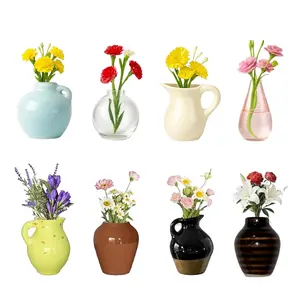 8-Pack Cute Mini Ceramic Vase Fridge Magnets with Artificial Flowers – Tiny Decorative Magnets for Kitchen, Office, Locker, Whiteboard, Refrigerator Decor