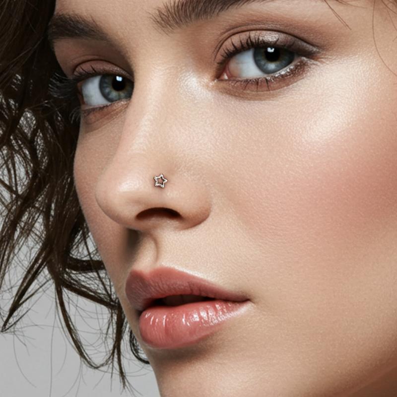 Oufer Titanium Hollow Star 20G L Shape Nostril Stud Non Tarnish Piercing Jewelry