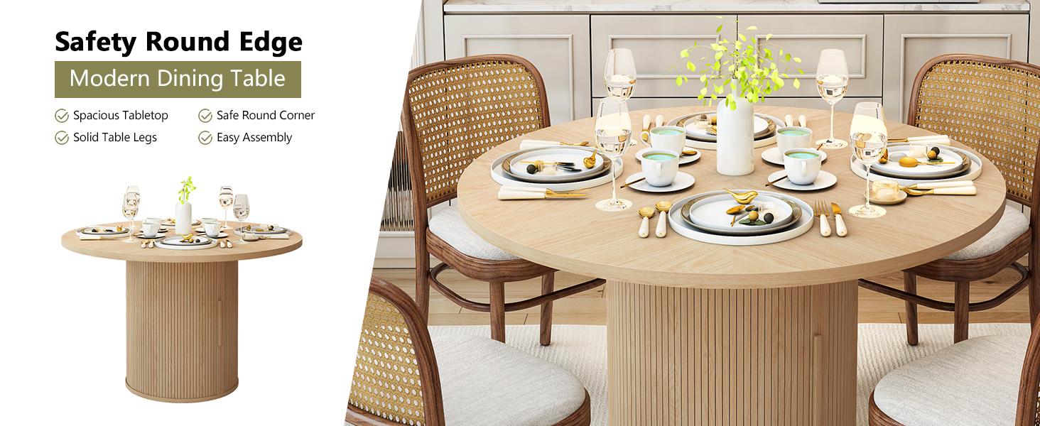 Giratree 47 inch Round Dining Table for 4, Kitchen Table Dinner Table with 2-Layer Storage Shelf and Wood Slide Door for Home Dining Room Living Room