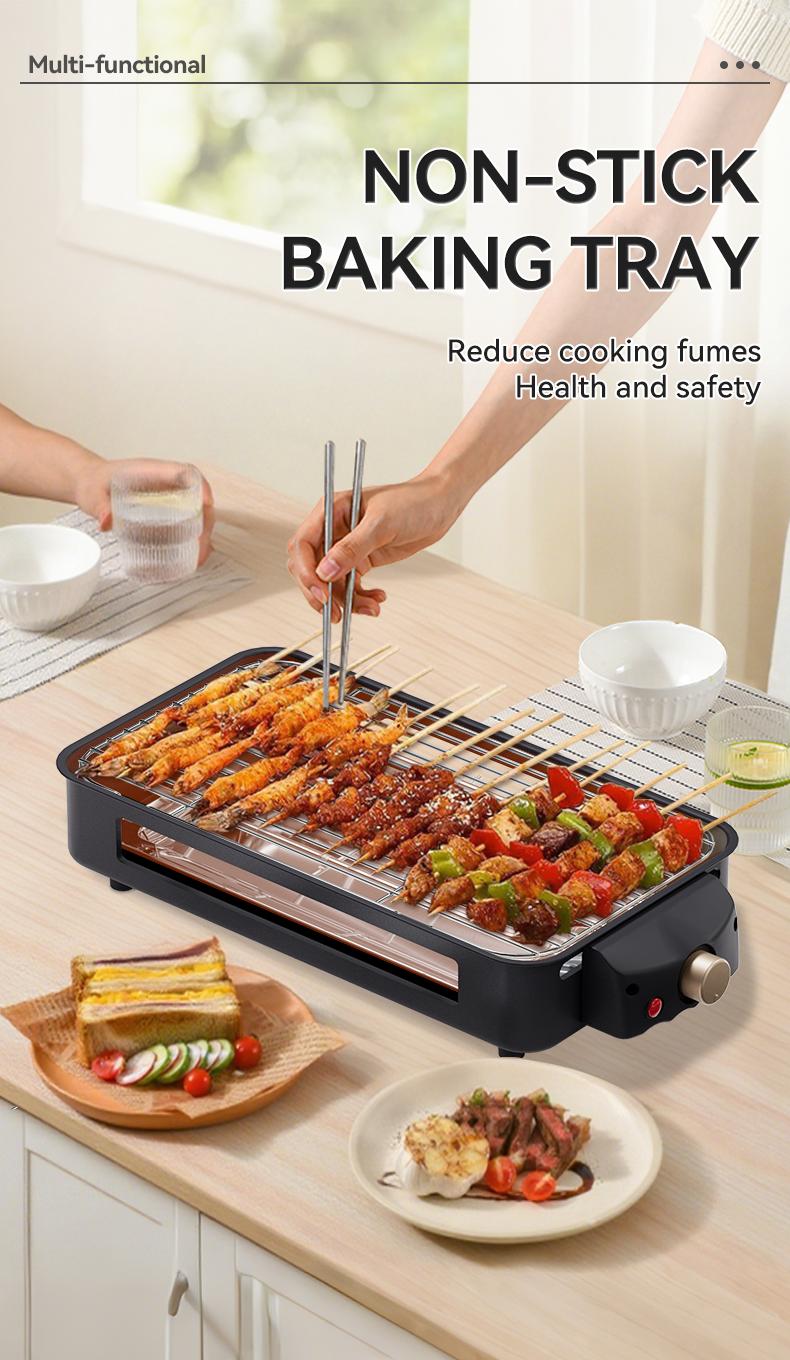 Electric Indoor Grill 1500W -2 in 1 Smokeless Indoor Grill for Kitchen with Non-stick Removable Grill & Griddle Plate,Temperature Control Korean BBQ Grill with 3 Cheese Pans Dishwasher Safe