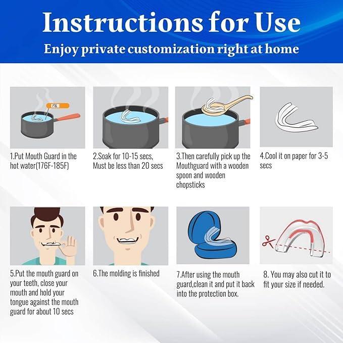 Custom Fit Mouth Guard for Teeth Grinding at Night - 4 Pcs EVA Moldable Night Guards for Adults & Teens - Thickened Design Safe Soft Comfortable Reusable Design with Carrying Case - Stop Teeth Clenching & Jaw Pain