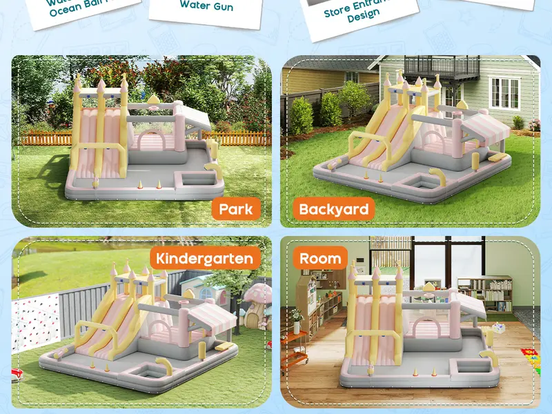 VanAcc 2-in-1 Inflatable Bounce House & Water Slide for Kids, Dry & Wet Jumper with Climbing Wall & Splash Pool, Indoor Outdoor Playset, Air Blower Included, Birthday & Holiday Gift, Off-Season Deal
