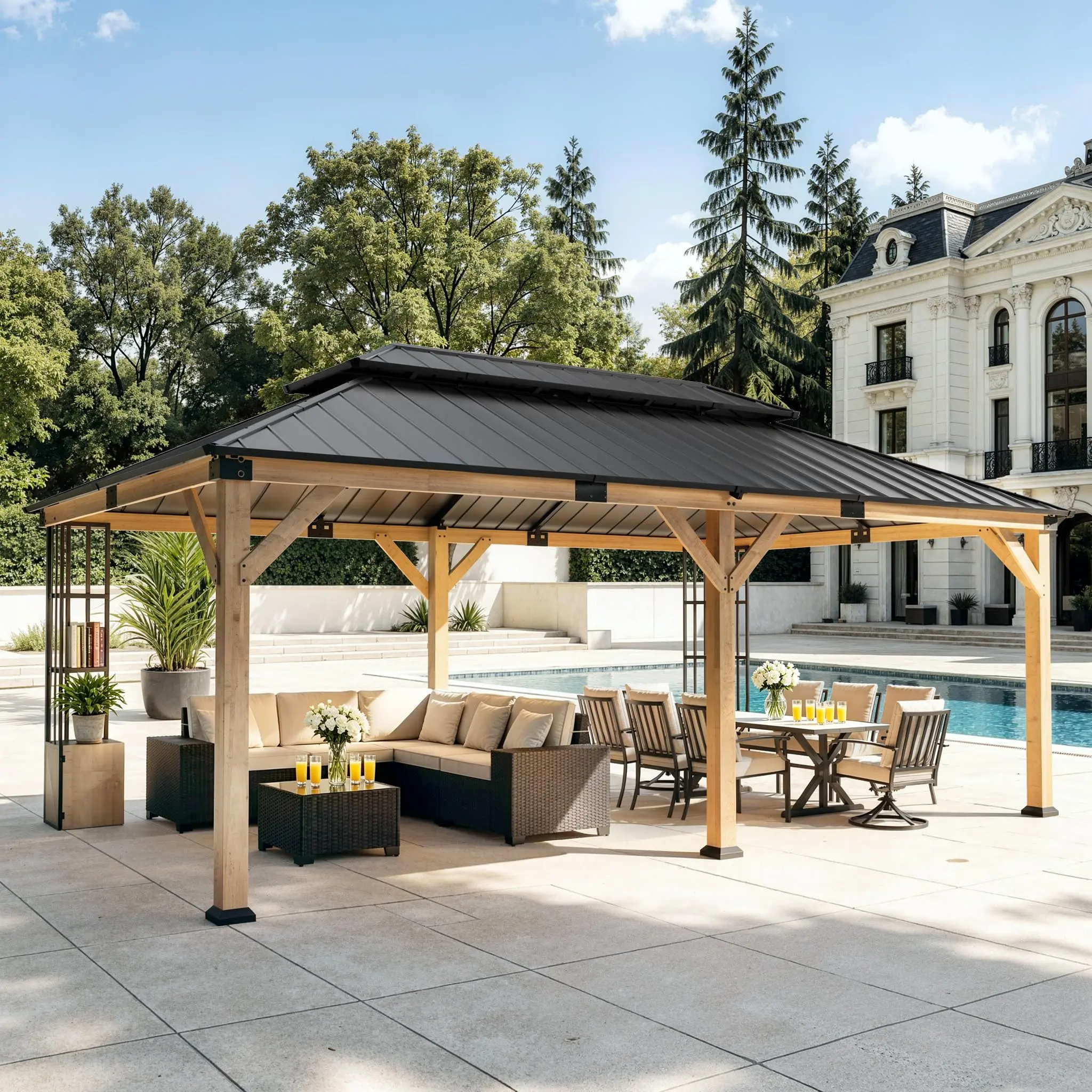 Hardtop Gazebo, Double Metal Roof Metal ,Outdoor Pavilion for Patio, Backyard, Deck