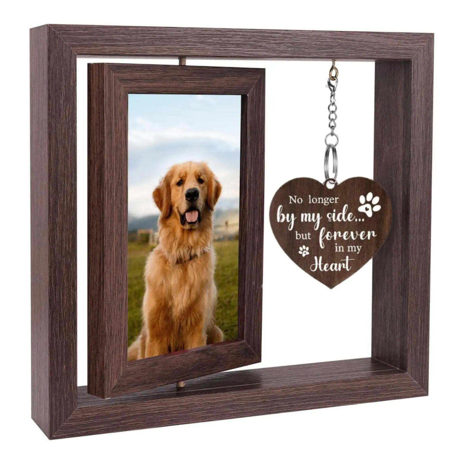 Wooden Photo Frame, Rotating Picture Frame for 4x6 Photo, Personalized Pet Puppy Memorial Gift for Loss of Dog, Bereavement Remembrance Picture Frame