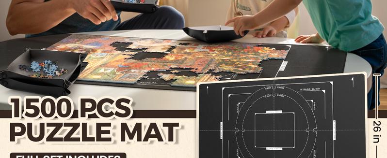 Ropoda 1500 Pieces 46" x 26" Puzzle Mat Roll Up with 4 Large Sorting Trays & Travel Storage Bag Portable Puzzle Keeper for Easy Storage & Carry