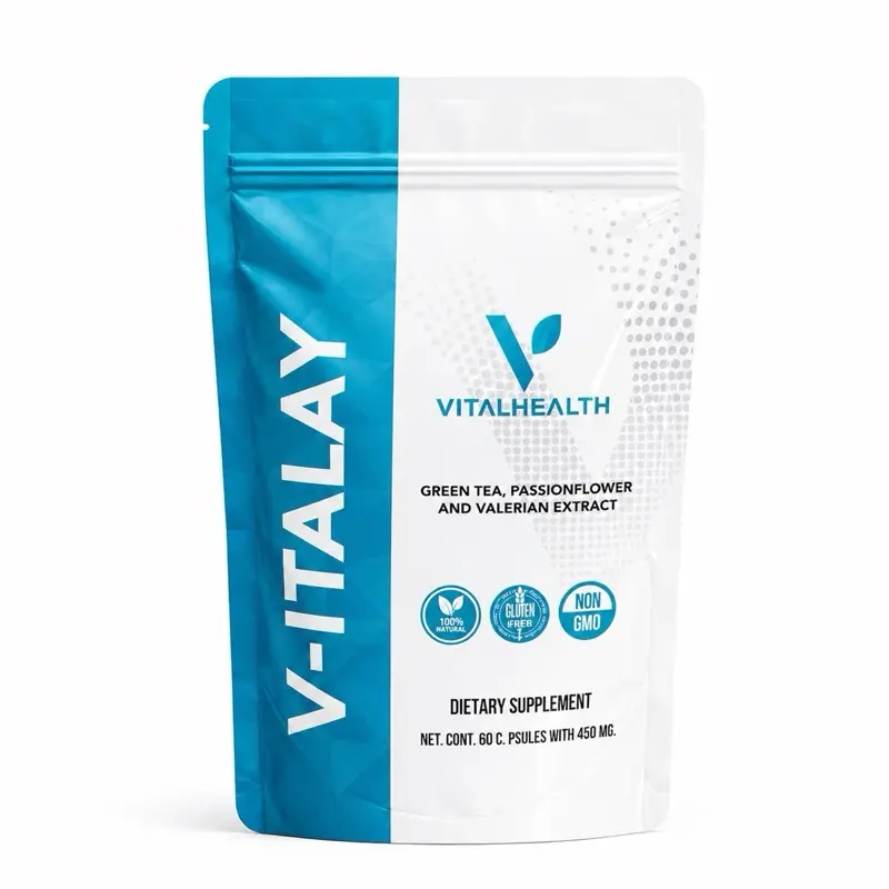 VitalHealth V-ITALAY Dietary Supplement Capsules - Non-Stim, Vegan, Multi-Ingredient Vitamins Supplements with Green Tea, Passionflower, Valerian | 60 Capsules