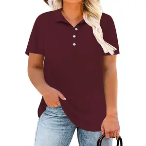 Women's Plus-Size Minimalist Polo Blouse, Short-Sleeve Collared Tunic with Buttons, Casual Work Top, High-Quality Fabric 1107 outdoorfun summervibes Essential Shortsleeve outdoorfun
