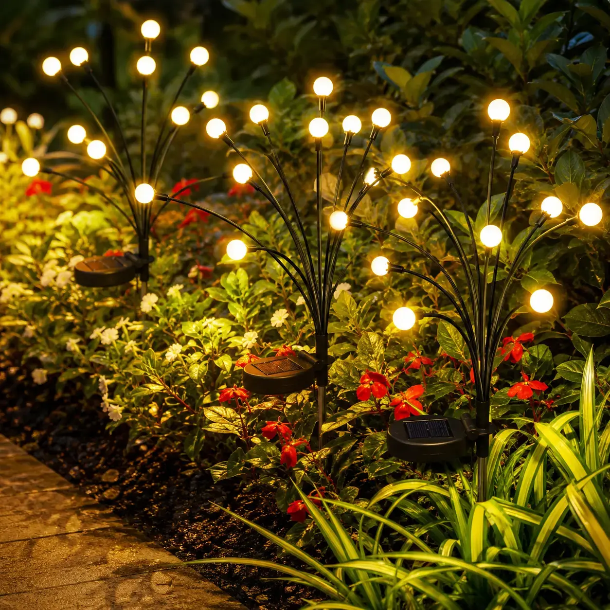 Outdoor Solar Firefly LED Stake Lights - 2/4/8 Pack Waterproof Auto On/Off Dusk-to-Dawn Lamps, 32/64 LEDs for Curb Appeal, Whimsy Decor, Christmas Home Essentials, Stake Light, Pathway