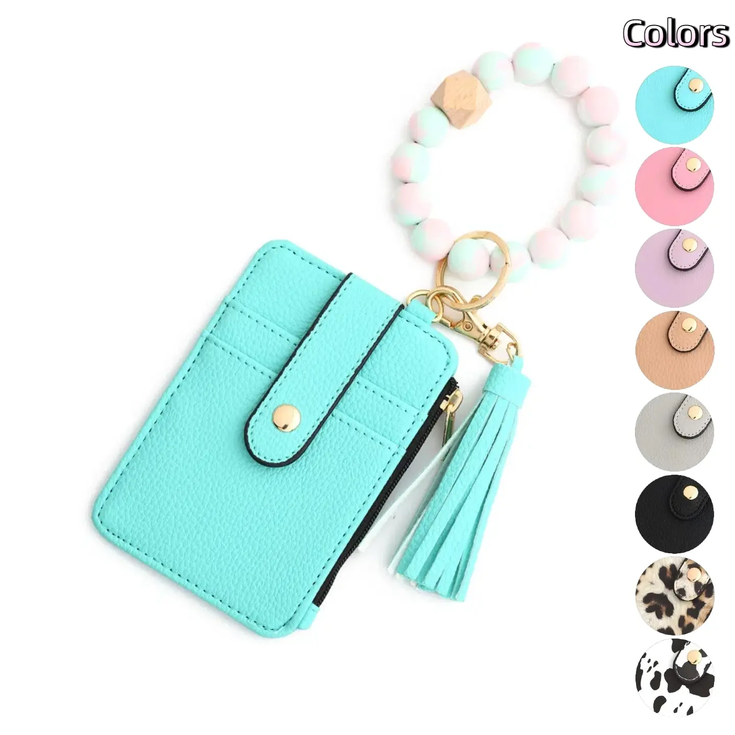 Boho Style Beaded & Tassel Decor Keychain, Fashionable Silicone Beaded Keychain for Women & Girls, Trendy Card Holder Wallet Keychain for Birthday Gift
