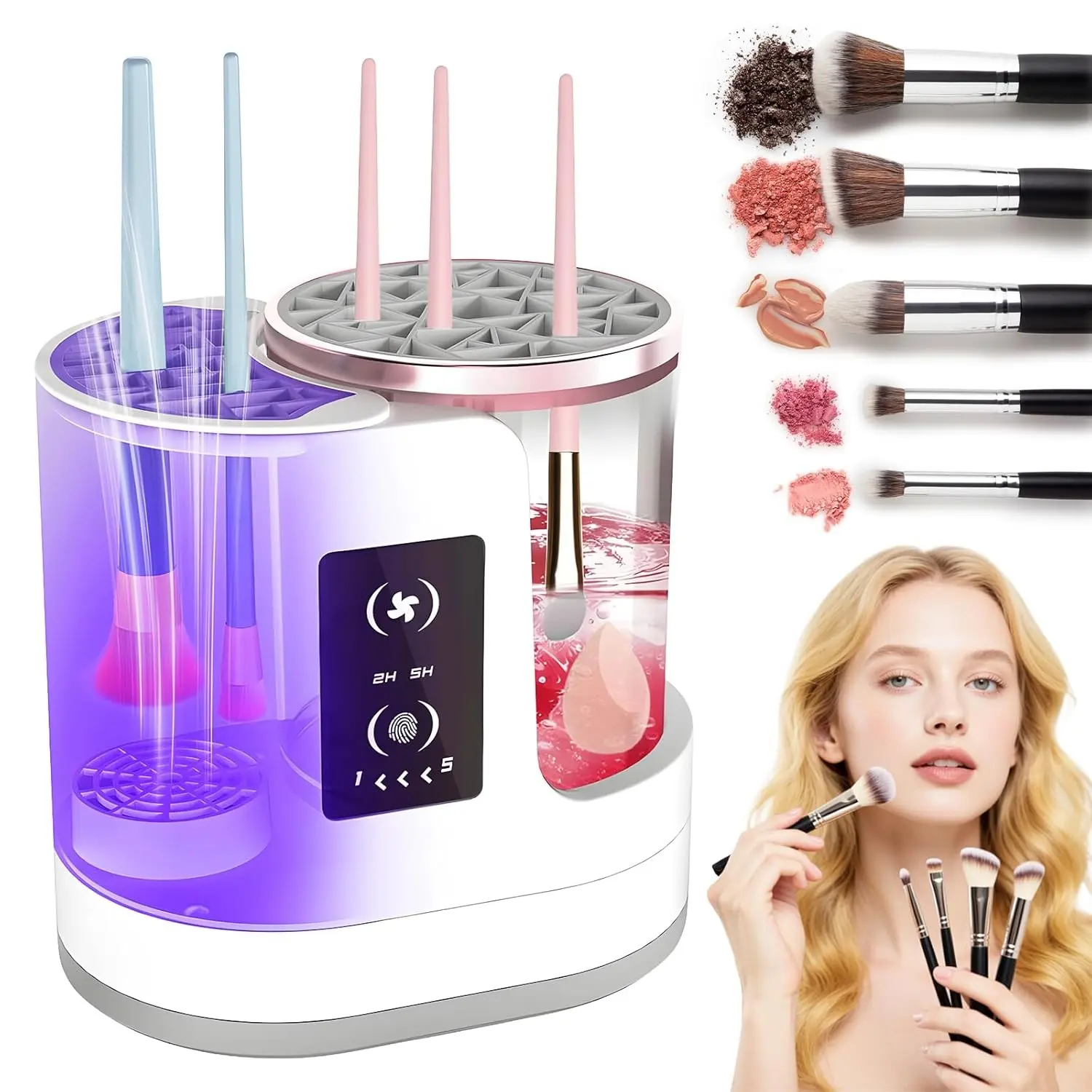3 in 1 Electric Makeup Brush Cleaner, Makeup Tool Cleaner, and 1pc Silicone Makeup Brush Cleaning Bowl Scrubber, Dryer Automatic USB Cosmetic Brush Cleaner with Holder, Storage, USB Deep Cleaning for All Size Beauty Makeup Brush Set