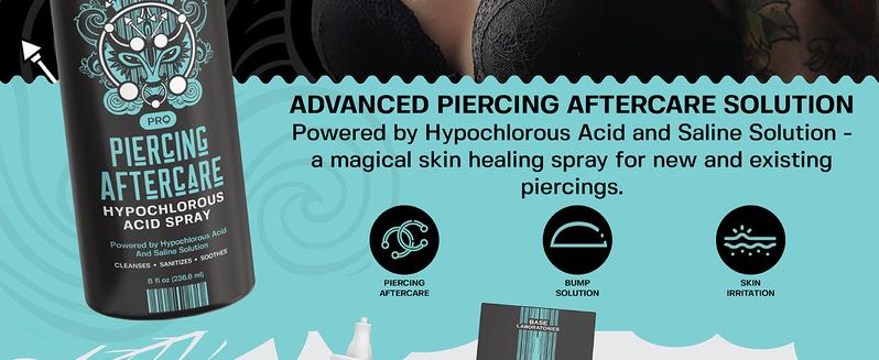 Base Laboratories Hypochlorous Acid Spray 8oz | Piercing Aftercare Spray for Bumps, Keloids & Wounds - Nose, Ears, Belly, & More - Fast Healing Solution Antiseptic Liquid Cleansing Woundspray Aid