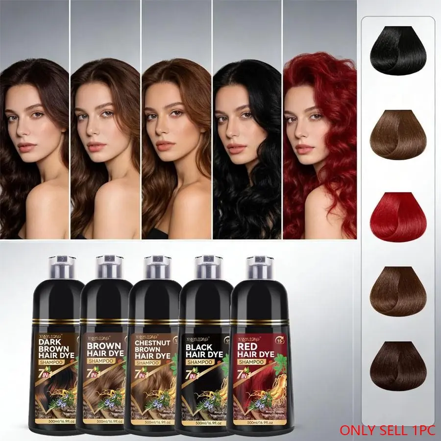 500ml Family-Size Hair Dye Shampoo | 3-in-1 Dyeing-Washing-Conditioning | Gentle Herbal Formula | Easy to Use | Shiny & Strong Hair | 5 Colors | For All Hair Types & Genders | Haircare | Hair Products