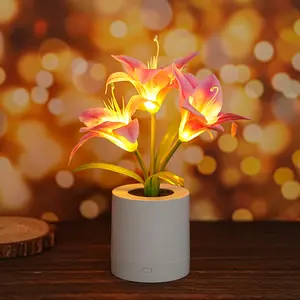 Pink Morning Glory Flowers Table Lamp, Charging Dimmable Cordless Artificial Flower Night Light, Bedroom Office Decor Night Light, Christmas Birthday Gifts for Women Mom