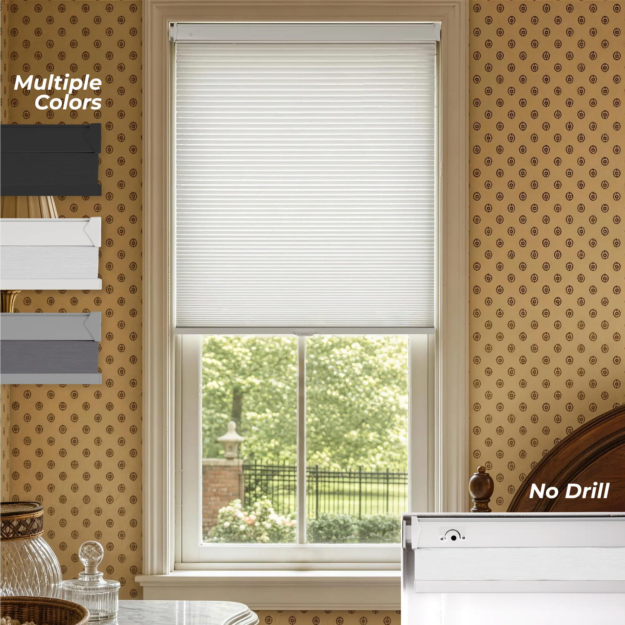 Allesin Zen No-Drill Blackout Cordless Honeycomb Blinds, Light Blocking Adjustable Blackout Window Cover, Waterproof Pull-Down Free Stop Easy Install for Home & Office