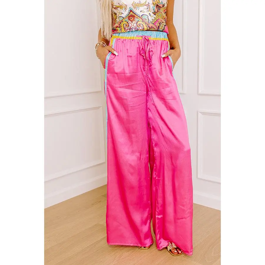 Glamour Girl High Waist Satin Wide Leg Pants