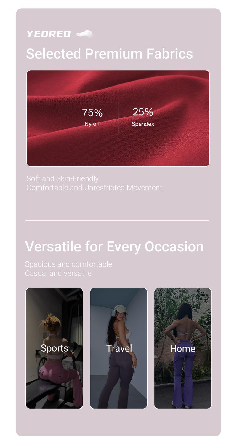 YEOREO CoreFlex Women's Workout Flare Leggings with Pockets Hidden Scrunch High Waisted Cargo Gym Yoga No Front Seam Leggings Flared Joggers Fitness Outfit Camouflage Sports Pants 75% Nylon 25% Spandex