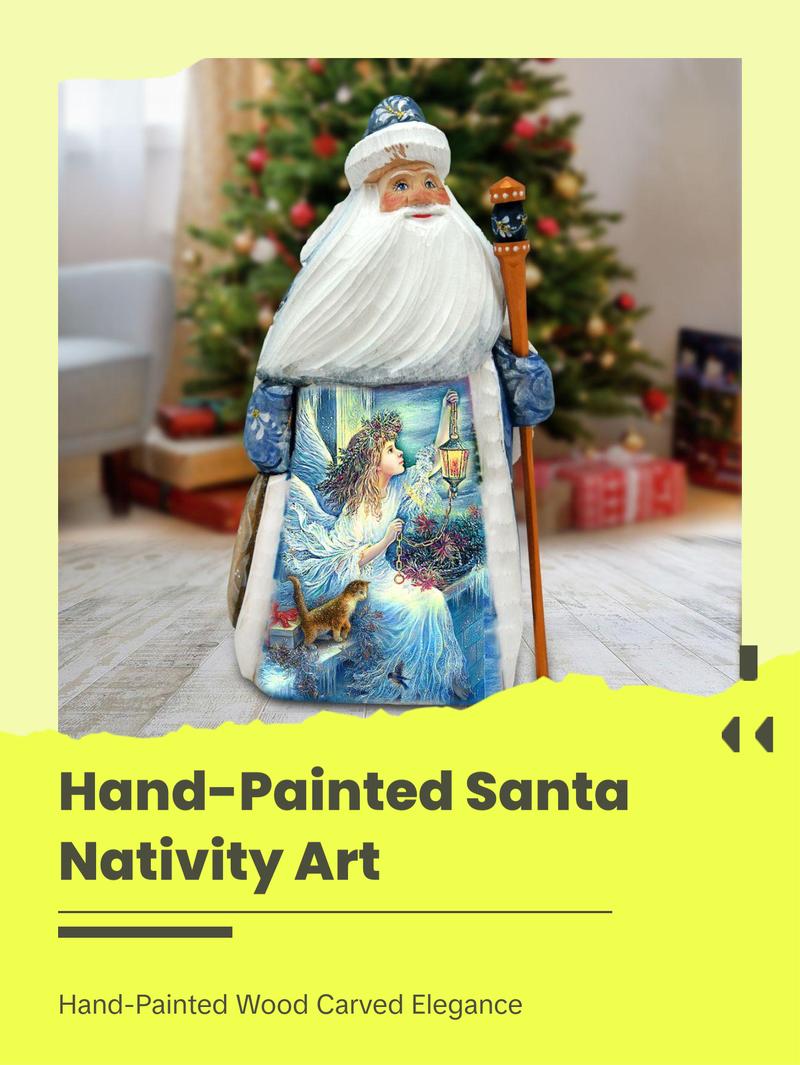 Santa Light the Way Hand-Painted WOODCARVED Masterpiece by Strelkina at G. DeBrekht - Nativity Holiday Decor - 821601