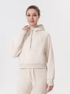 Half Zip Hoodie Casual Sweatshirt Fashion Streetwear Tops Women Half Zip Hooded Sweatshirt Long Sleeve Solid Color Hoodie Oversized Half Zip Hoodie