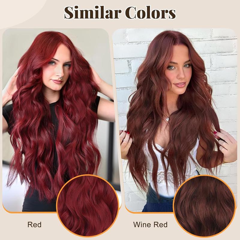 Clip in Long Wavy Synthetic Hair Extension 20 Inch Red 4PCS Thick Hairpieces Fiber Double Weft Hair for Women instant volume