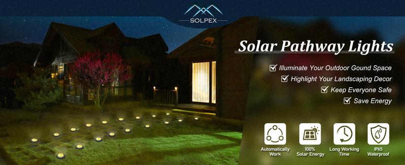 SOLPEX Solar Ground Lights Outdoor, Waterproof 8 LED Solar Powered Disk Lights Outdoor Garden Landscape Lighting for Yard Deck Lawn Patio Pathway Walkway solar  power