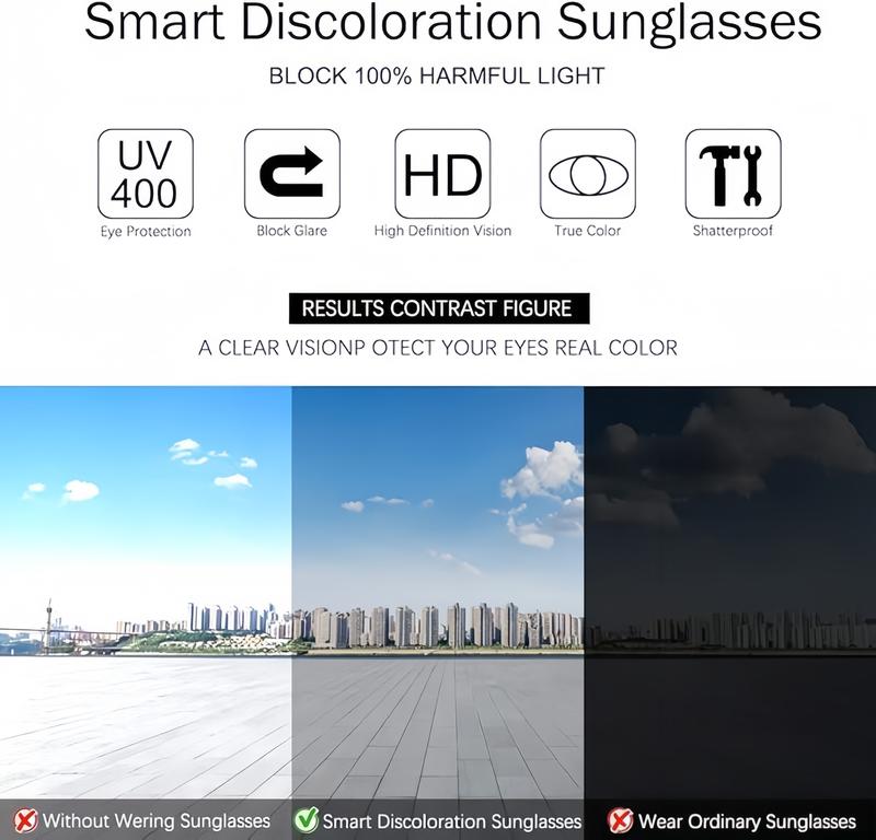 Paleshy Smart-Tint Sunglasses | Oversized Square Frame | 2-in-1 Day & Night | Polarized UV400 | Trendy Unisex Accessory