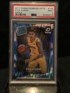 PSA 9 Kyle Kuzma 2017 Panini Donruss Optic Shock RC MINT sports cards/sports memorabilia