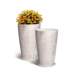 VEVOR Set of 2 Tall Outdoor Planters 21"H,  , Round Large Planters For Front Porch and Patio, Stone Finish Flower Tree Plant Pots