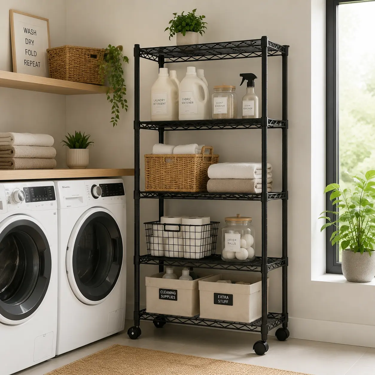 Adjustable Heavy Duty Metal Storage Shelving, Rolling Utility Rack for Garage, Pantry, Basement, Kitchen, Closet & Workshop Organization