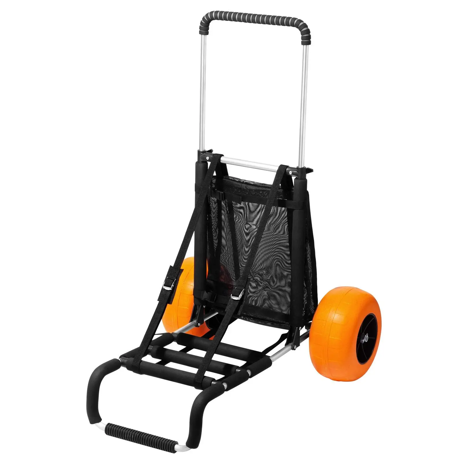 【FathersDayGift】VEVOR Beach Dolly with Big Solid Wheels for Sand,  , 29.9" x 15.4" Cargo Deck, w/ 12" Foam Wheels, 165LBS Loading Capacity Folding Sand Cart & 27" to 44.7" Adjustable Height, Heavy Duty Cart for Beach
