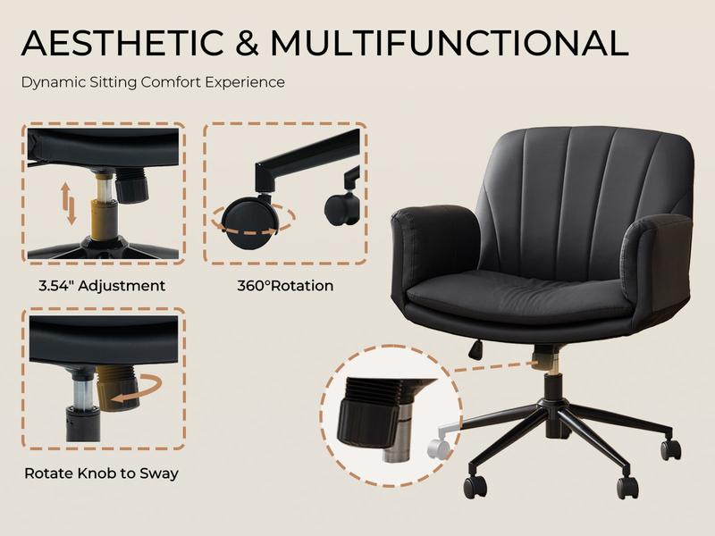 Dowinx Criss Cross Chair with Five-Level Adjustable Arms and Wheels - Comfortable Ergonomic PU Leather Swivel Vanity Chair - Computer Makeup Gaming Chair for Home Office, Bedroom, Living Room