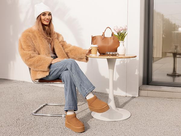 Dream Pairs FuzzyClassic Women’s Mini Platform Winter Ankle Boots – Genuine Suede, Memory-Foam Cushion, Lightweight Anti-Slip Sole