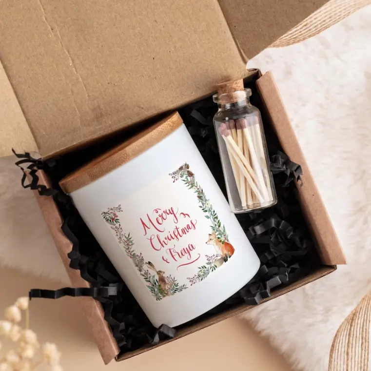 Personalised Christmas Scented Candle with name, Gift for her, him, Cosy Stylish Unique Vegan, Xmas Present (box not included)