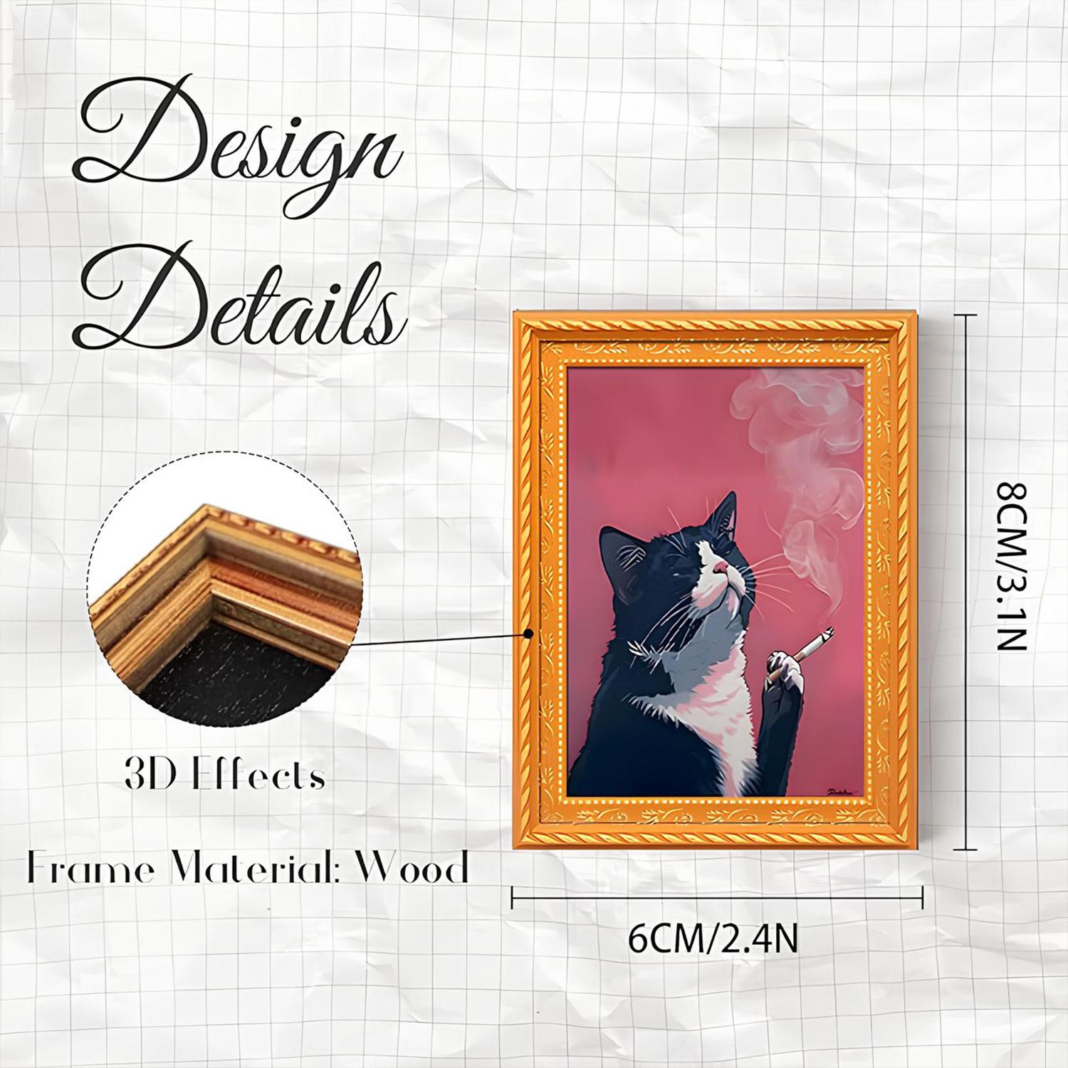 Cute Cat Refrigerator Magnets, Adorable Black & White Cat Design, Funny Wooden Rebellious Cat Smoking Art Print Fridge Magnets, Strong Magnets Refrigerator for Home Kitchen Office Decor