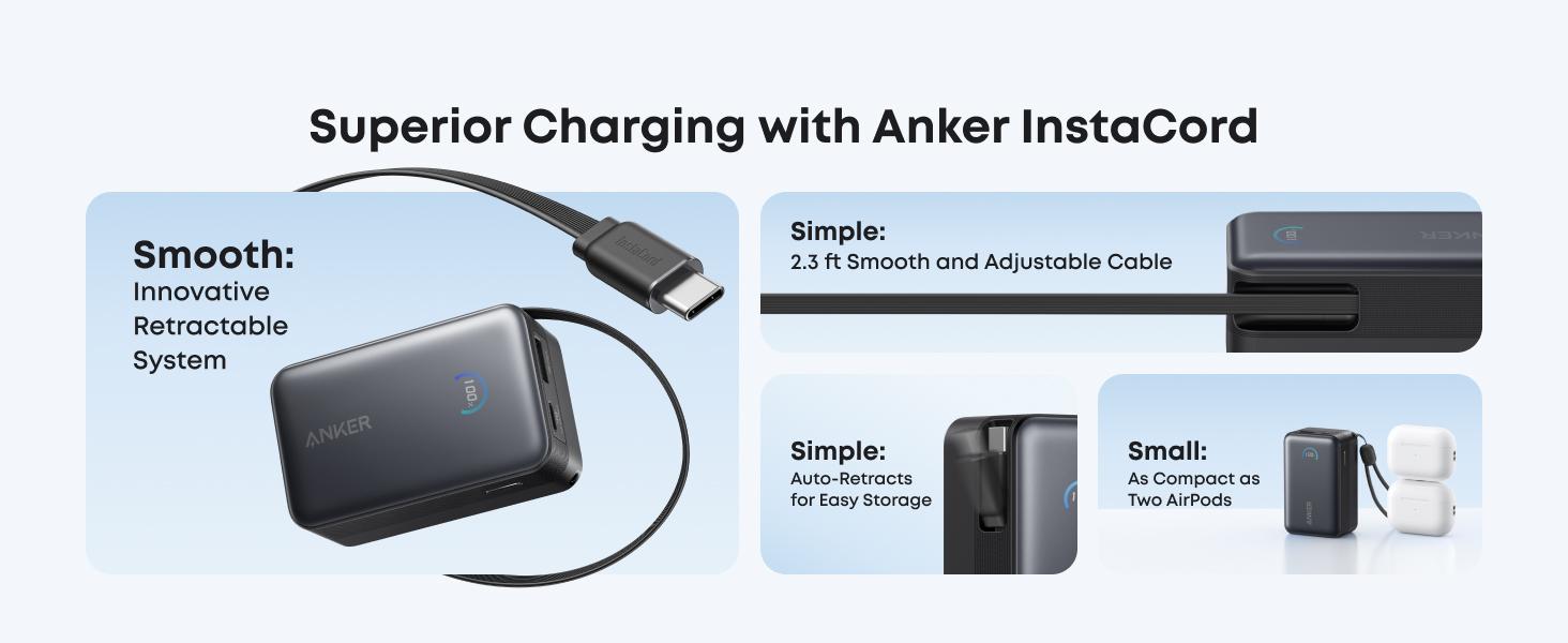 Anker Nano 10,000mAh Compact Power Bank with Retractable Cable and 45W Fast Charging, Travel-Ready and Pocket-Friendly, On-the-Go Charging for iPhone 17/16, iPad, Galaxy, Pixel, and More (Buy and Get Stickers)