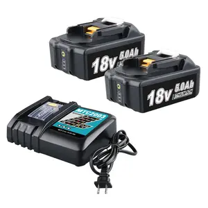 2 Pack 5.0Ah High Capacity Replacement for Makita 18V Battery and DC18RC Compatible with BL1860 BL1850B with LED Indicator