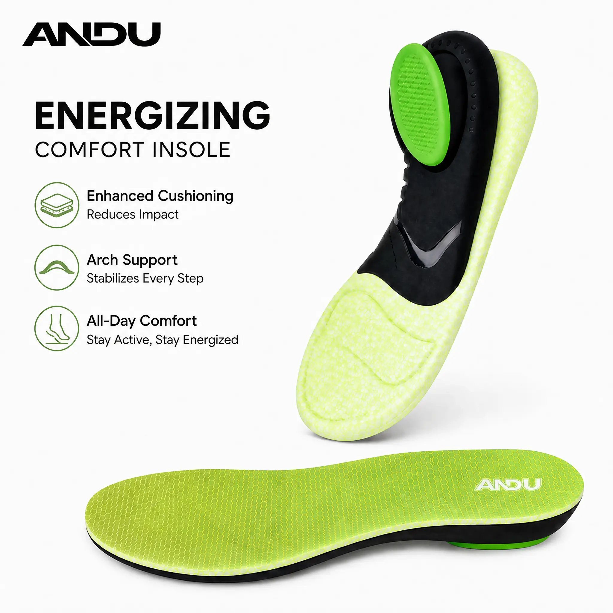ANDU ETPU Arch Support Insoles | Cloud Bounce Foam for All-Day Standing | Shock Absorbing Work Boot Inserts | Breathable & Cut to Fit